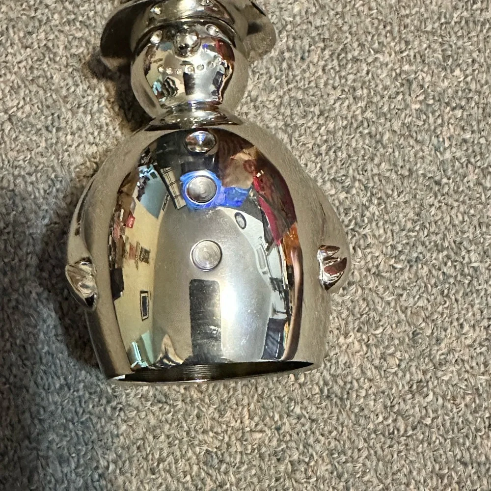 Crate & Barrel Christmas Polished Silver Metal 8” Snowman Dinner Bell