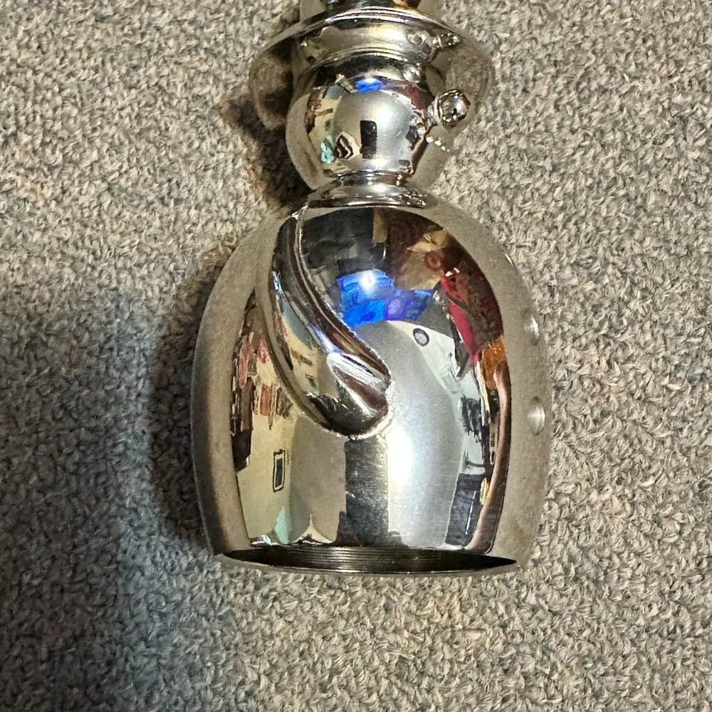 Crate & Barrel Christmas Polished Silver Metal 8” Snowman Dinner Bell