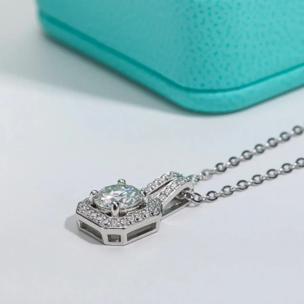 Certified 2ct. t.w. Moissanite Diamond Square Halo Pendant Necklace NEW