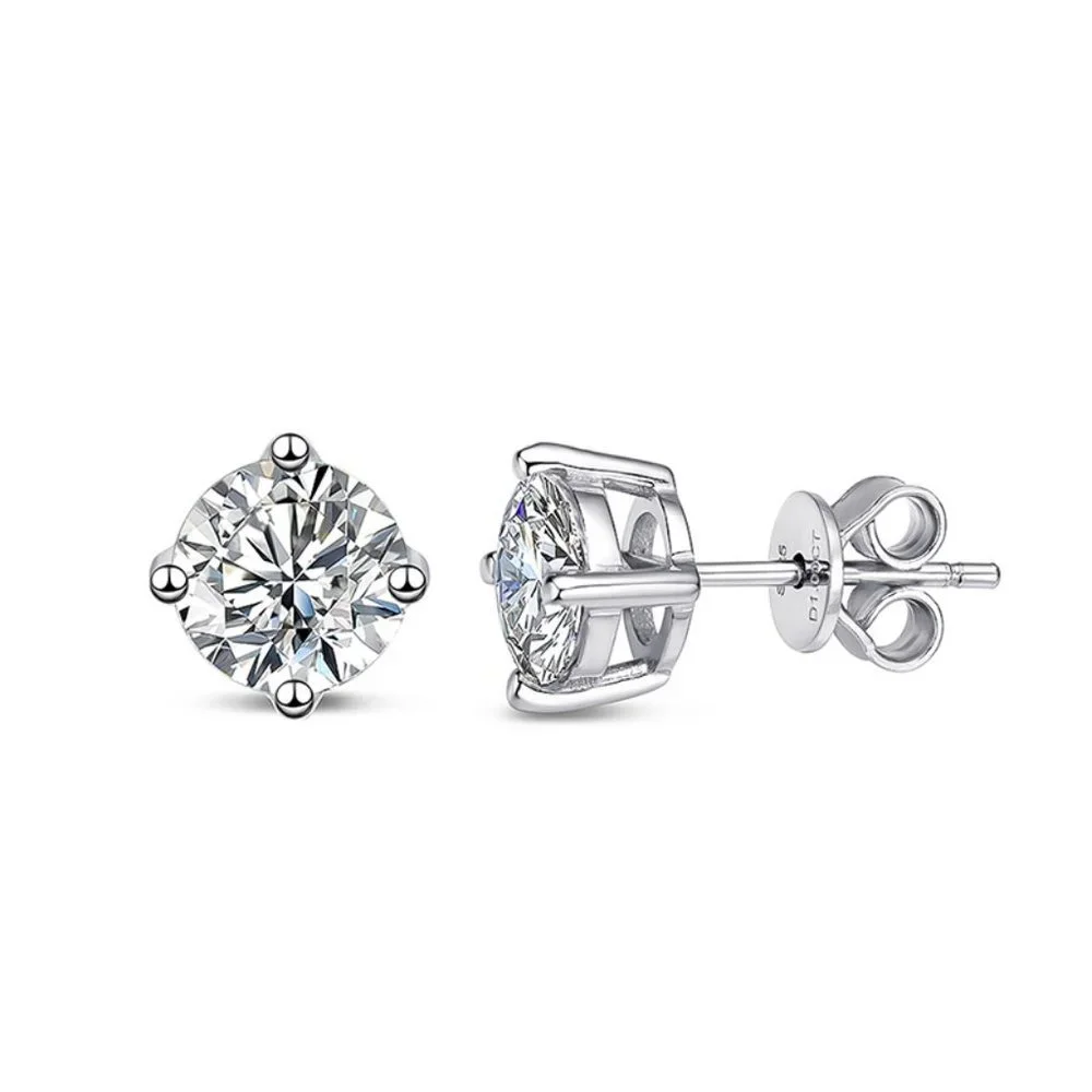 Certified 2ct. t.w. Moissanite Diamond 4 Prone Solitaire Stud Earrings NEW