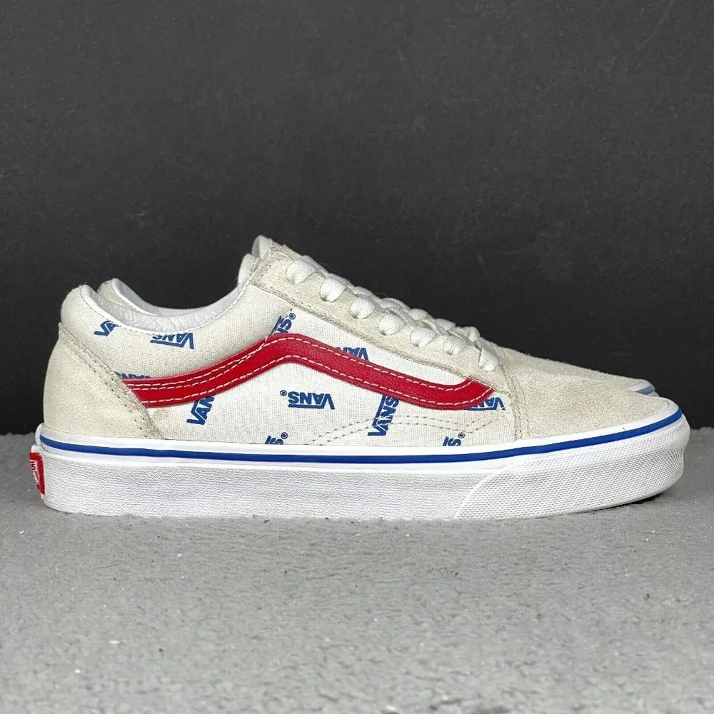 Vans Old Skool Women's Size 6.5 White Red Suede Canvas Lace Up Sneakers Shoes