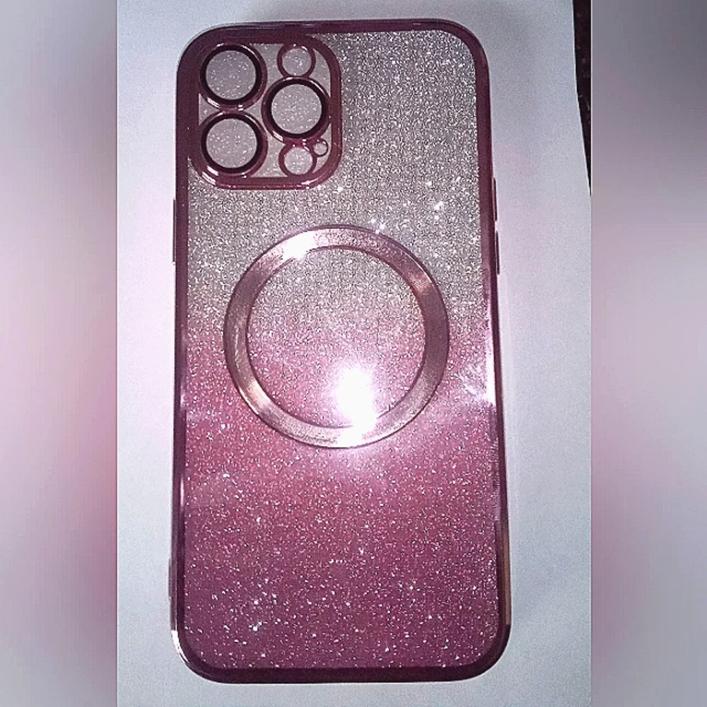 Magnetic Pink Gradient Glitter iPhone 13 Pro Max Phone Protector Cover