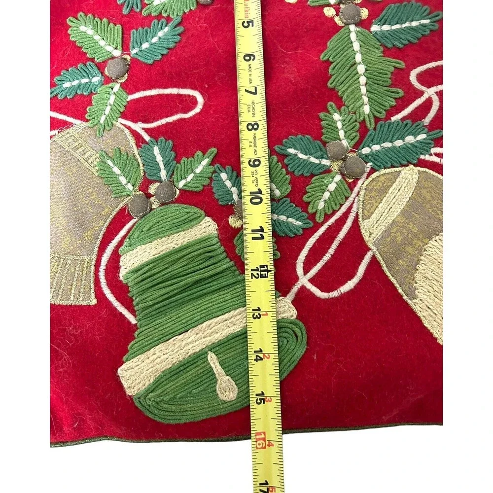 Christmas Holiday Felted Wreath Bells Pillow Removable Down Filled Insert Cover