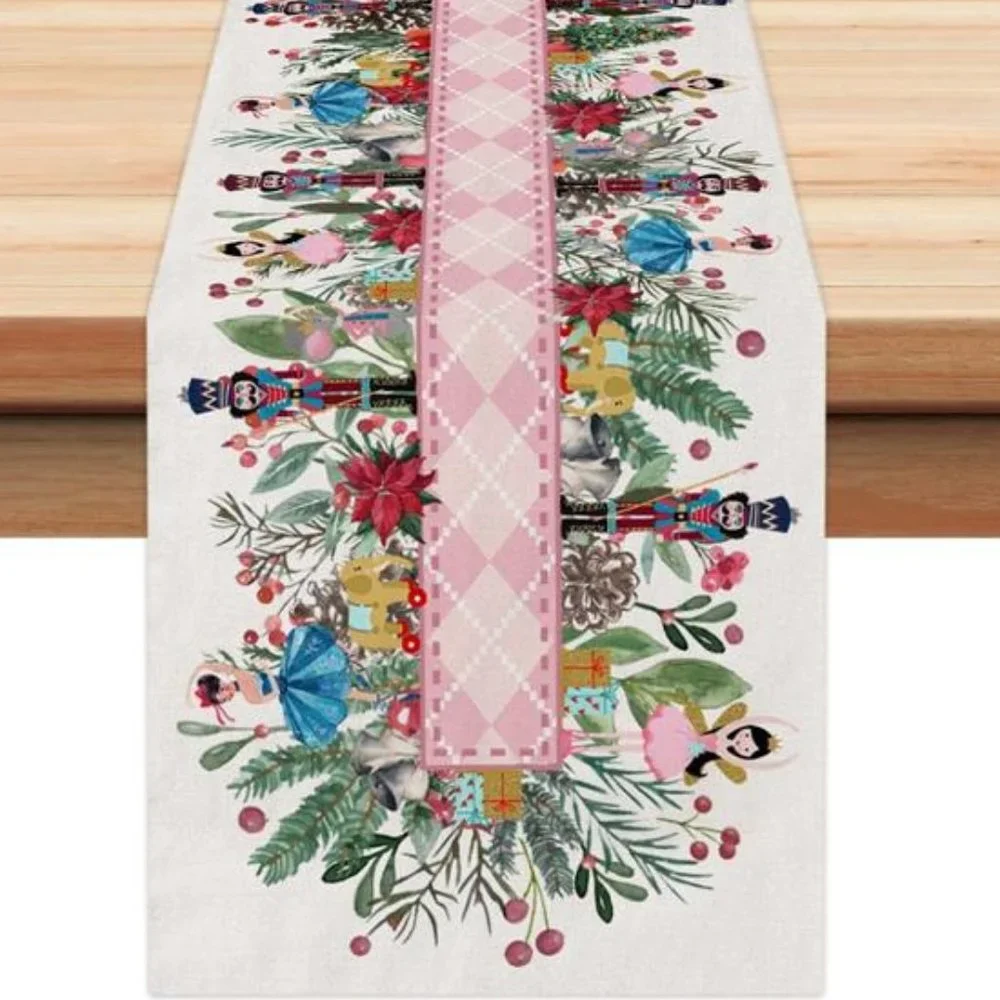Nutcracker Table Runner Christmas Decor Decorative Cloth Holiday Xmas Decoration