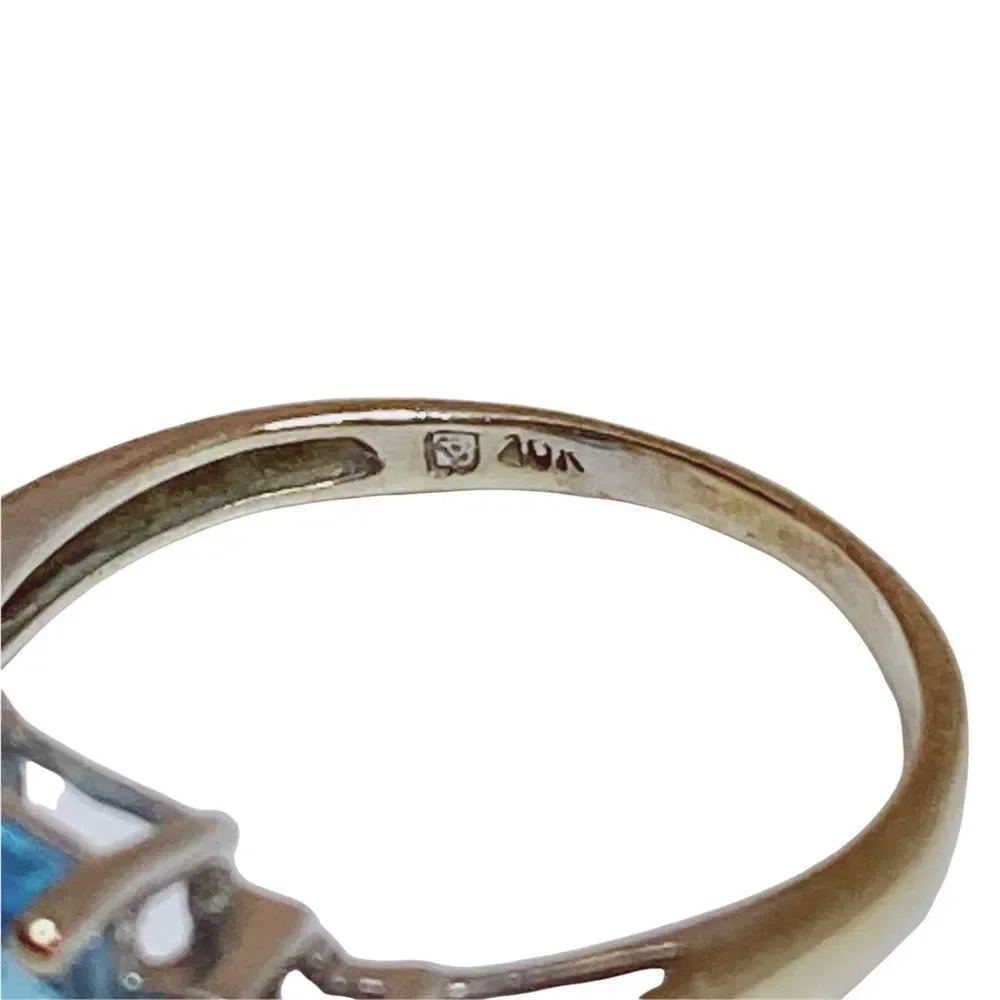 10k 10KT Karat Fine Solid White Gold Blue Topaz & Diamond Ring Women’s 6.5