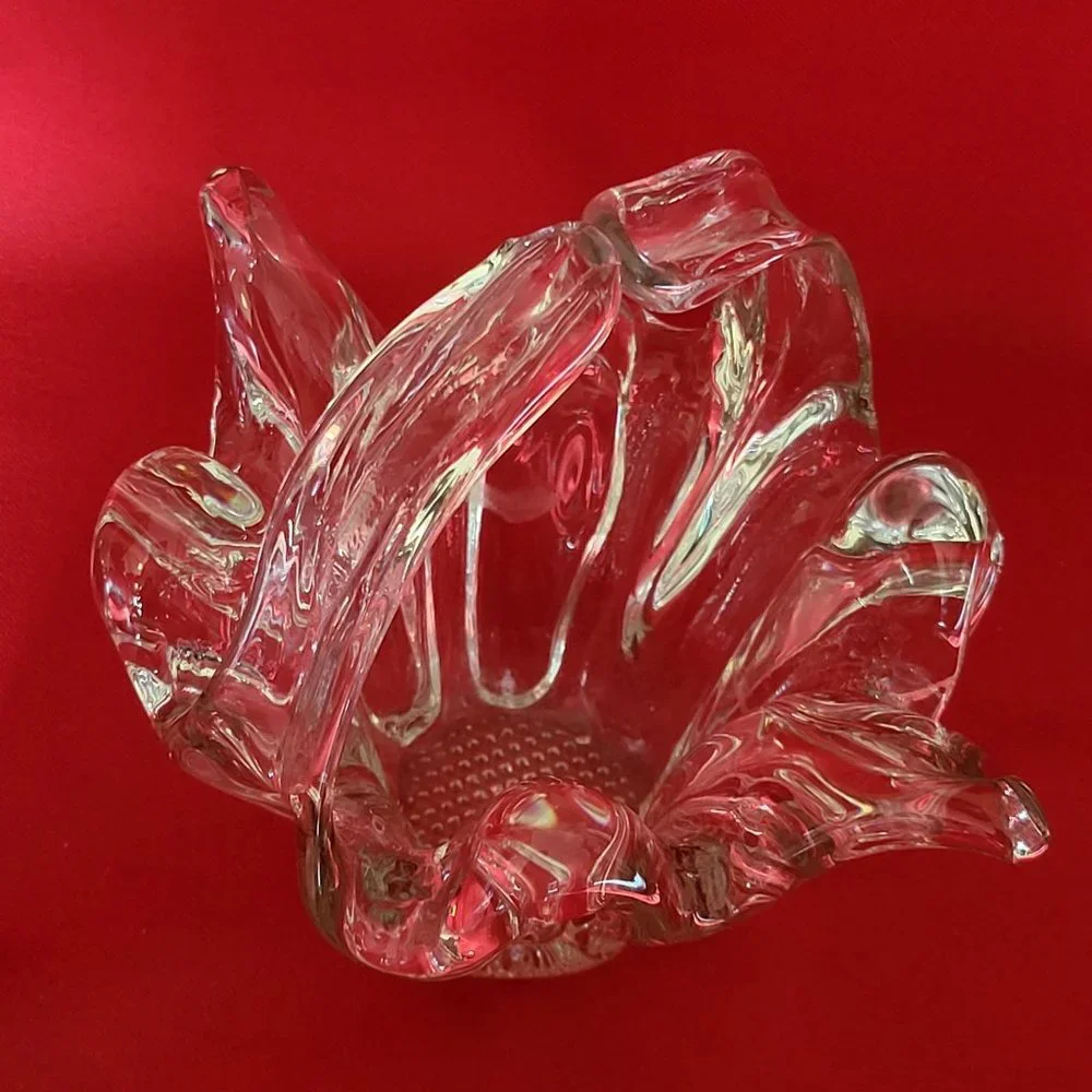 VTG Clear Art Glass Basket Trinket Bowl Candy Dish