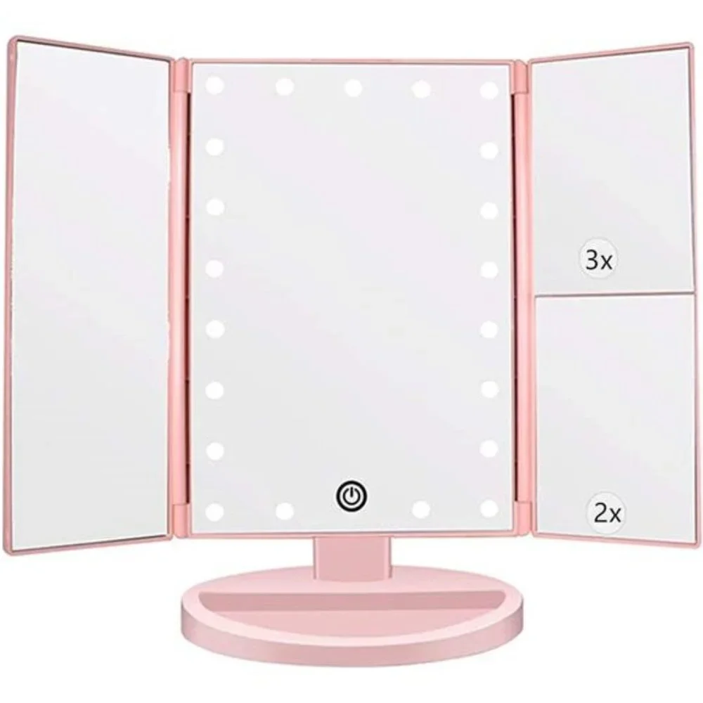 Tri-fold Lighted Vanity Makeup Mirror with 3x/2x/1x Magnification, 21Leds Light