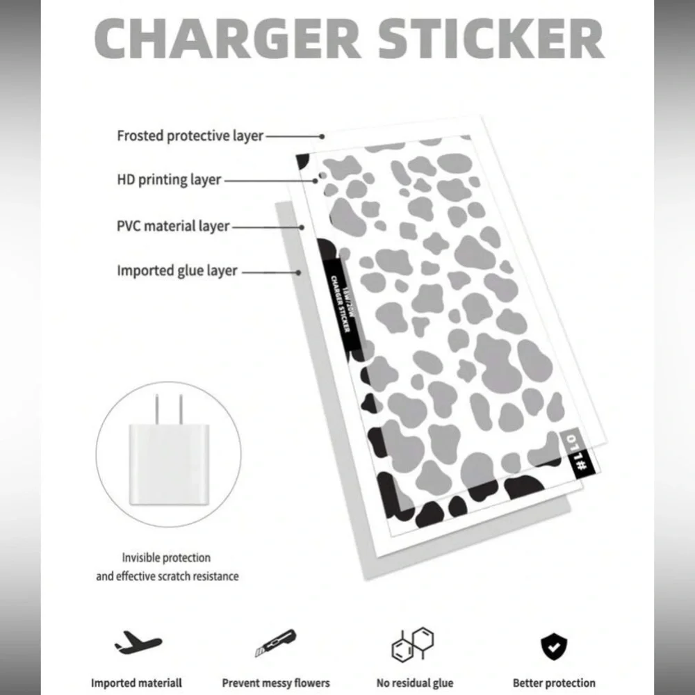 Cow Pattern Data Cable & Charger Head Sticker