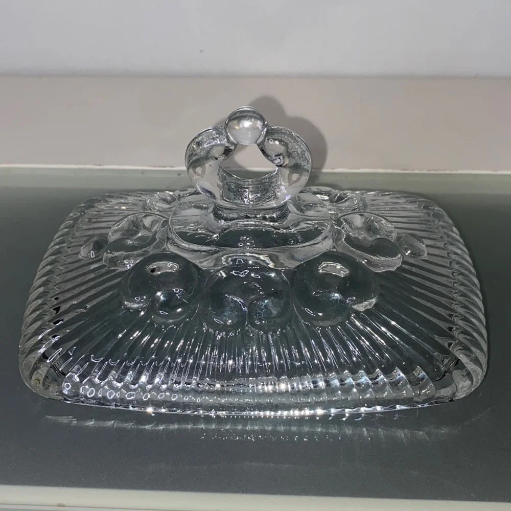 Vintage Indiana Glass Clear Lace Edge Pedestal Candy Bowl with Lid
