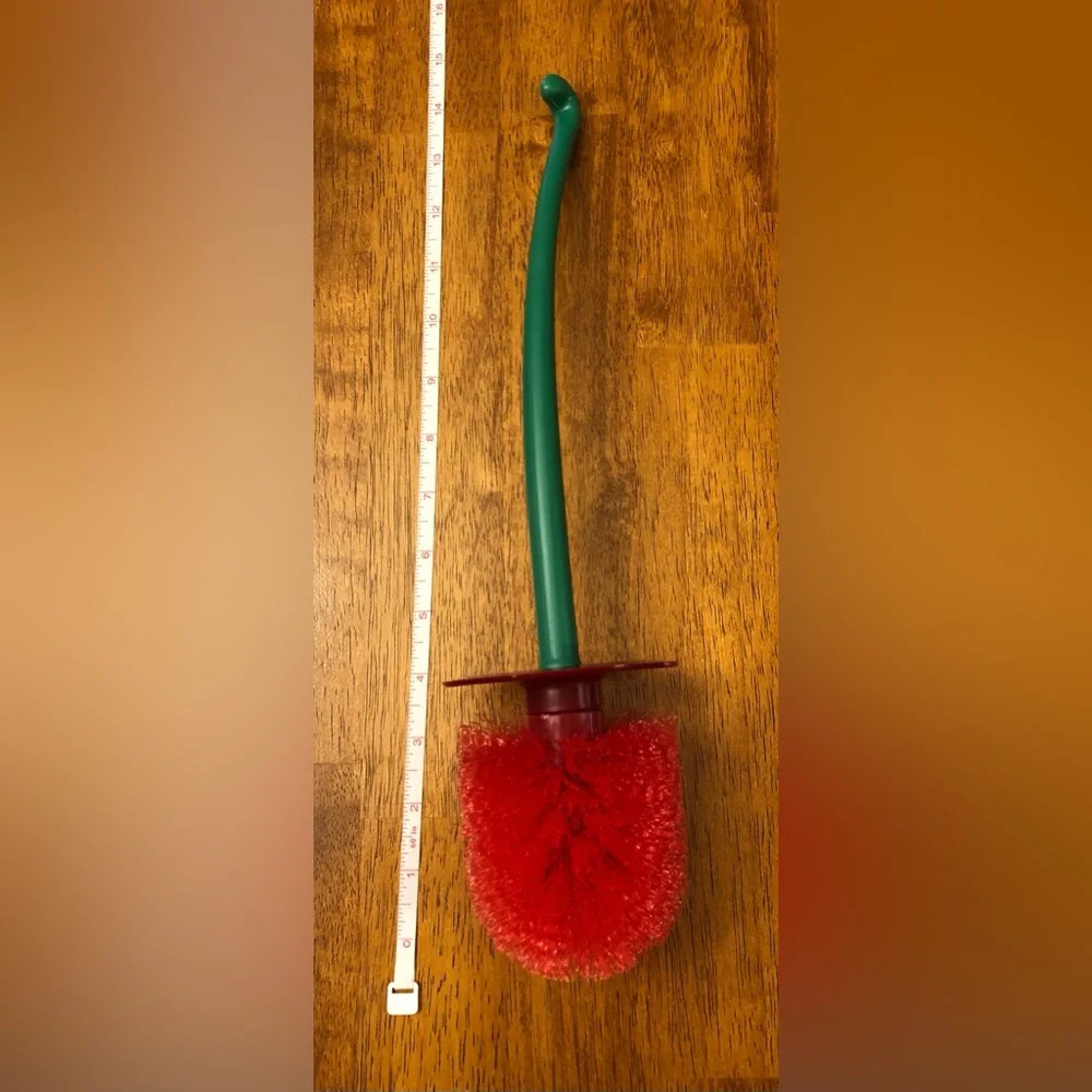 Toilet Cleaner Brush w/Handle; Cherry Design; Plastic; Red w/Green ‘Stem’