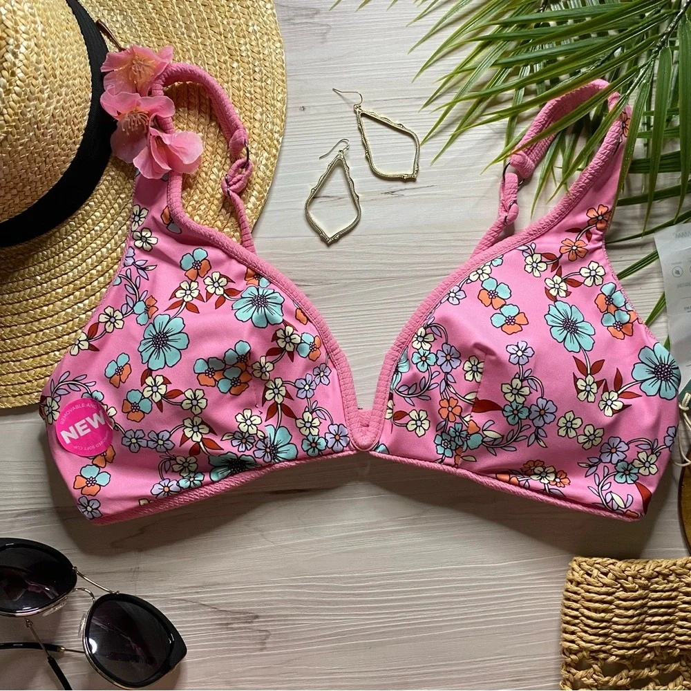 Maaji •• Floral Wire V-Neck Reversible Pink Bikini Top