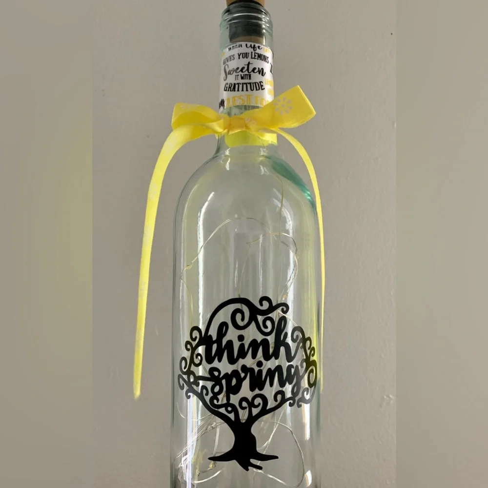 Hand Crafted- ‘Think Spring’ Wine bottle lantern