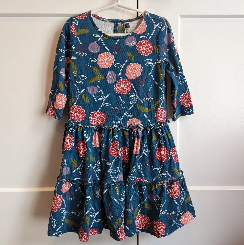 TEA Collection Girls folksy floral printed tiered ruffle skirt dress size 6
