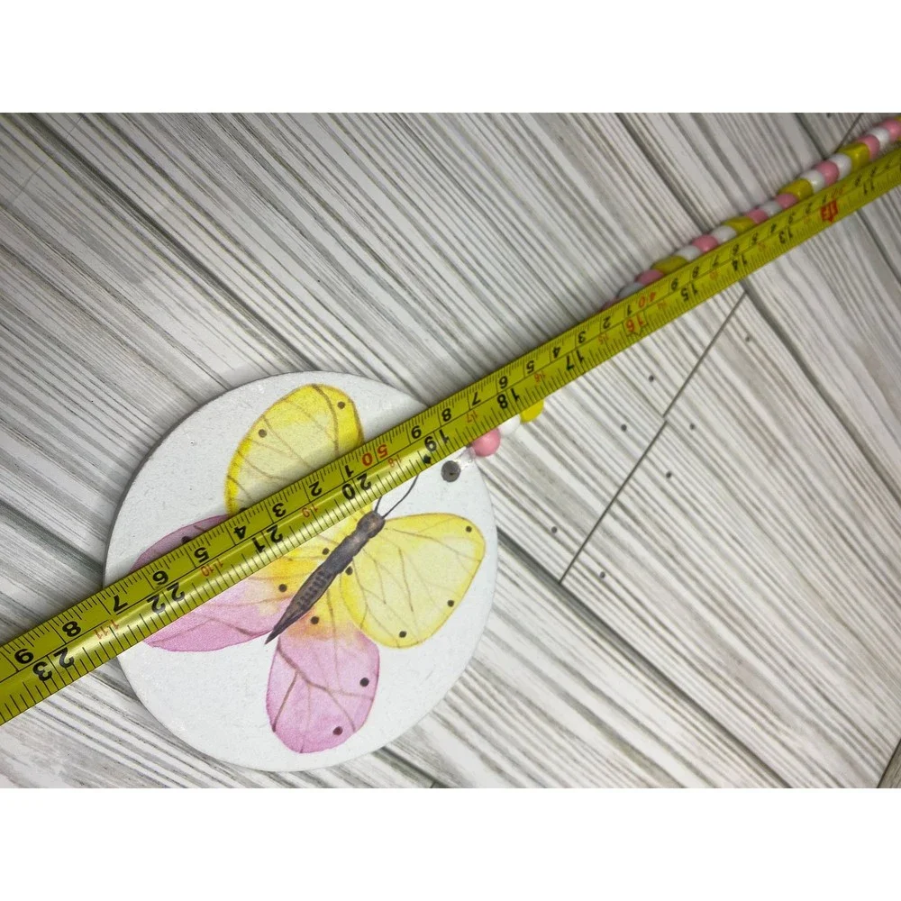 Wooden bead garland with butterfly print in spring tones /wooden spring garlands