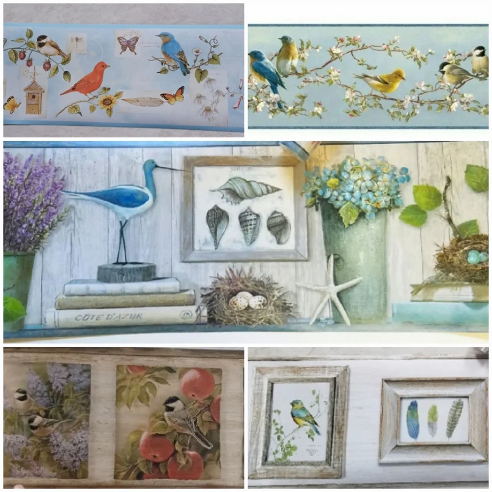 Wallpaper Border Country Wooden Birdhouses Knowles Teal 2 Rolls