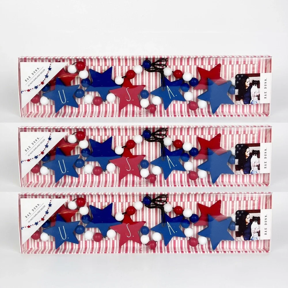 Set of 3 Rae Dunn USA July 4th Red White Blue Stars 45