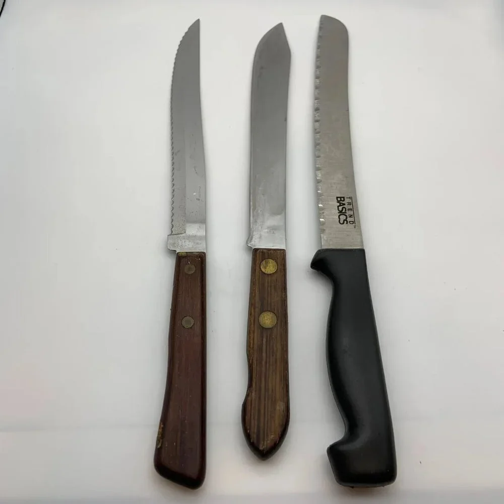 Set of 3 Vintage Unique Kitchen Knives Cutlery Set