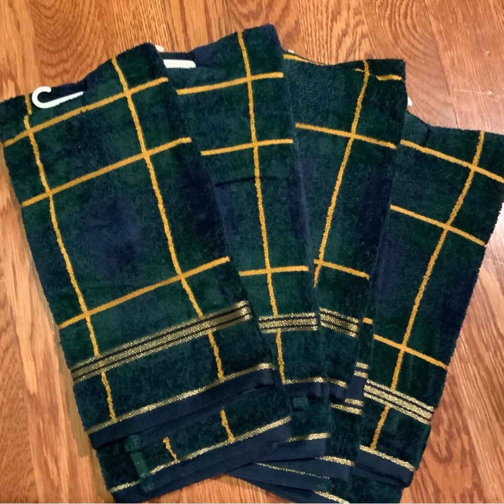 Hand Towels At Home Plush Blue Geen Gold Lot of 4 New with Tags Vintage