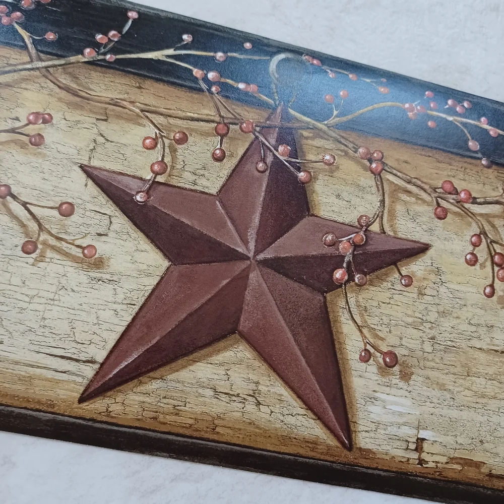 Wallpaper Border Rustic Barn Star Brick Red