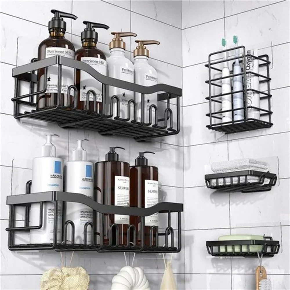5 Pack, Bathroom Organizer Stainless Steel Adhesive Shower Organizer, Bl…