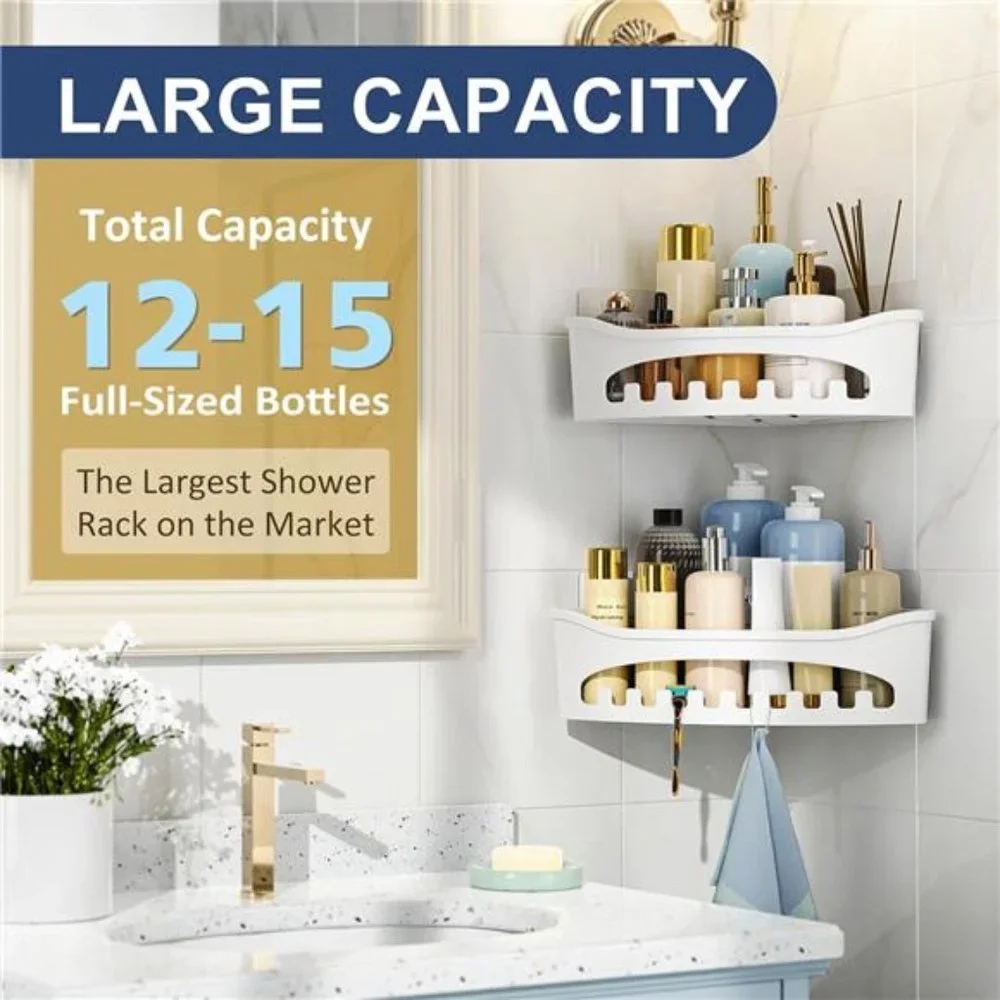 2 Pack Shower Caddy, Space-Saving Corner Shower Caddy Organizer Shelf, White