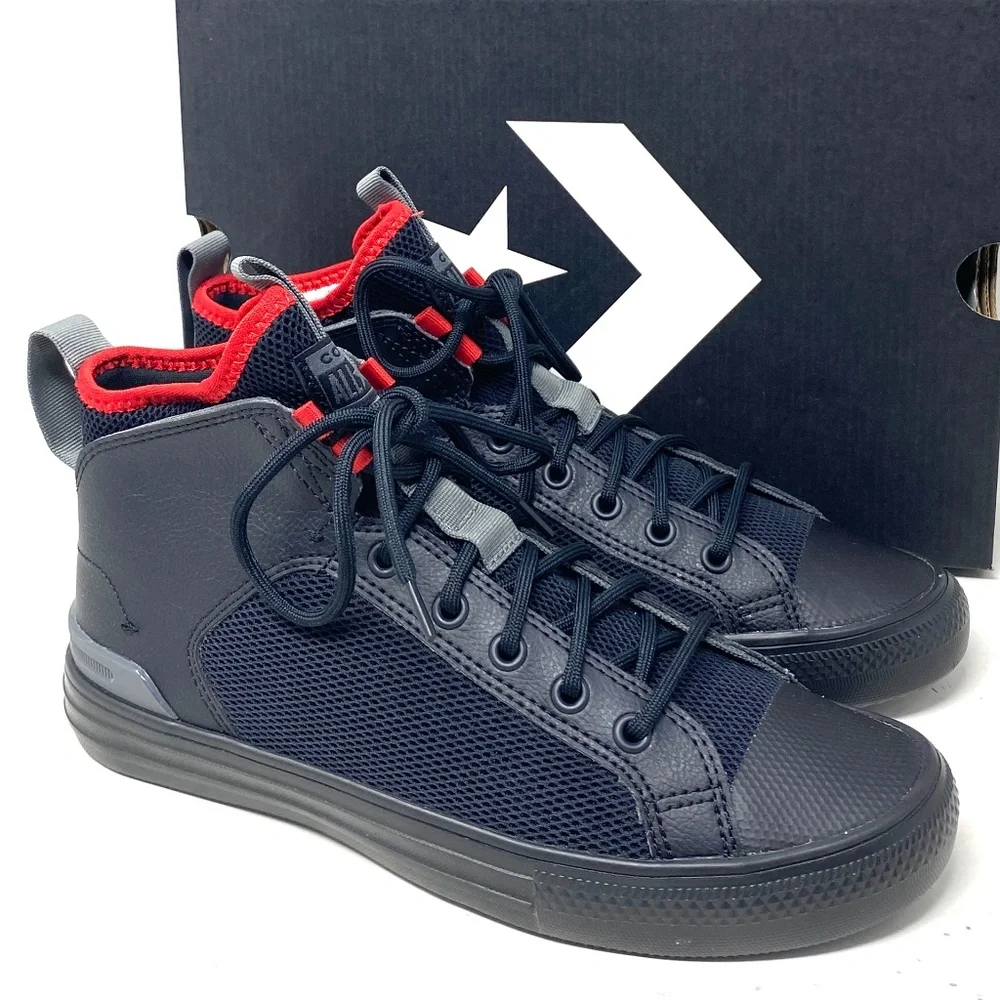 Converse Ultra Future Sport Mid Top Black Red Leather Mesh Shoes Women's A01426C