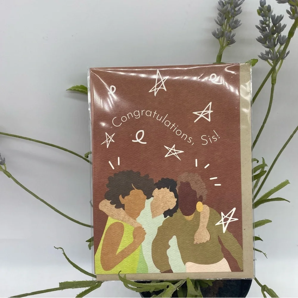 Aya Paper Co. Congratulations Sis Greeting Card, Red African American