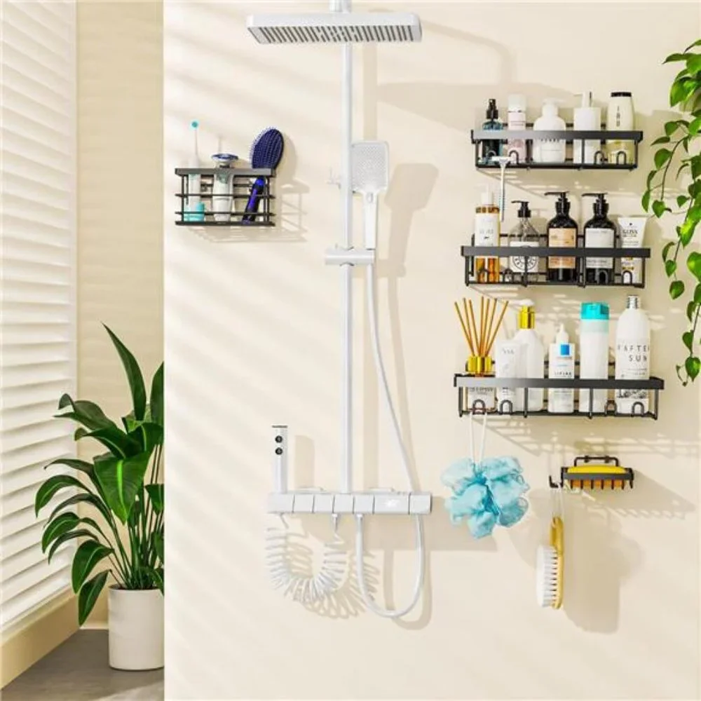 5 Pack Shower Caddy Shelf Organizers Rack, Self Adhesive Black, No Drilling