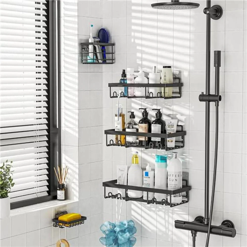 5 Pack Shower Caddy Shelf Organizers Rack, Self Adhesive Black, No Drilling