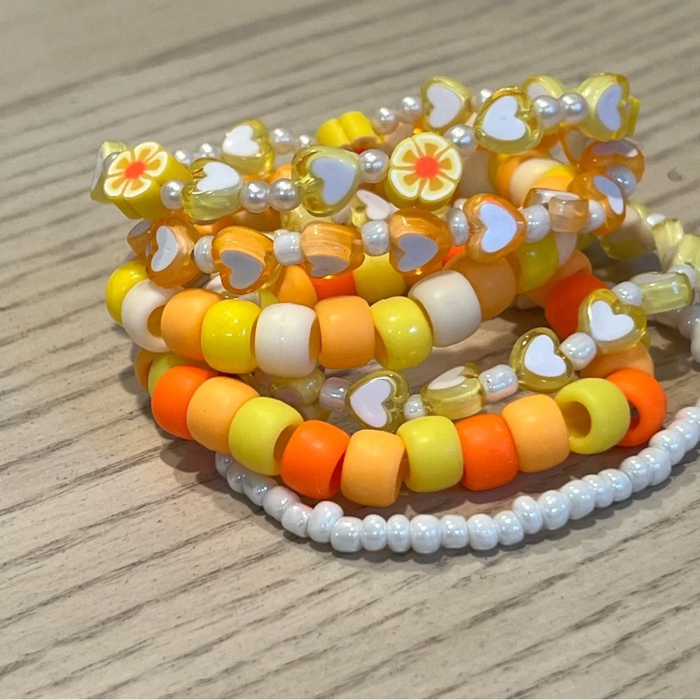 Girls teens beaded friendship bracelets stretchy stackable yellow orange white