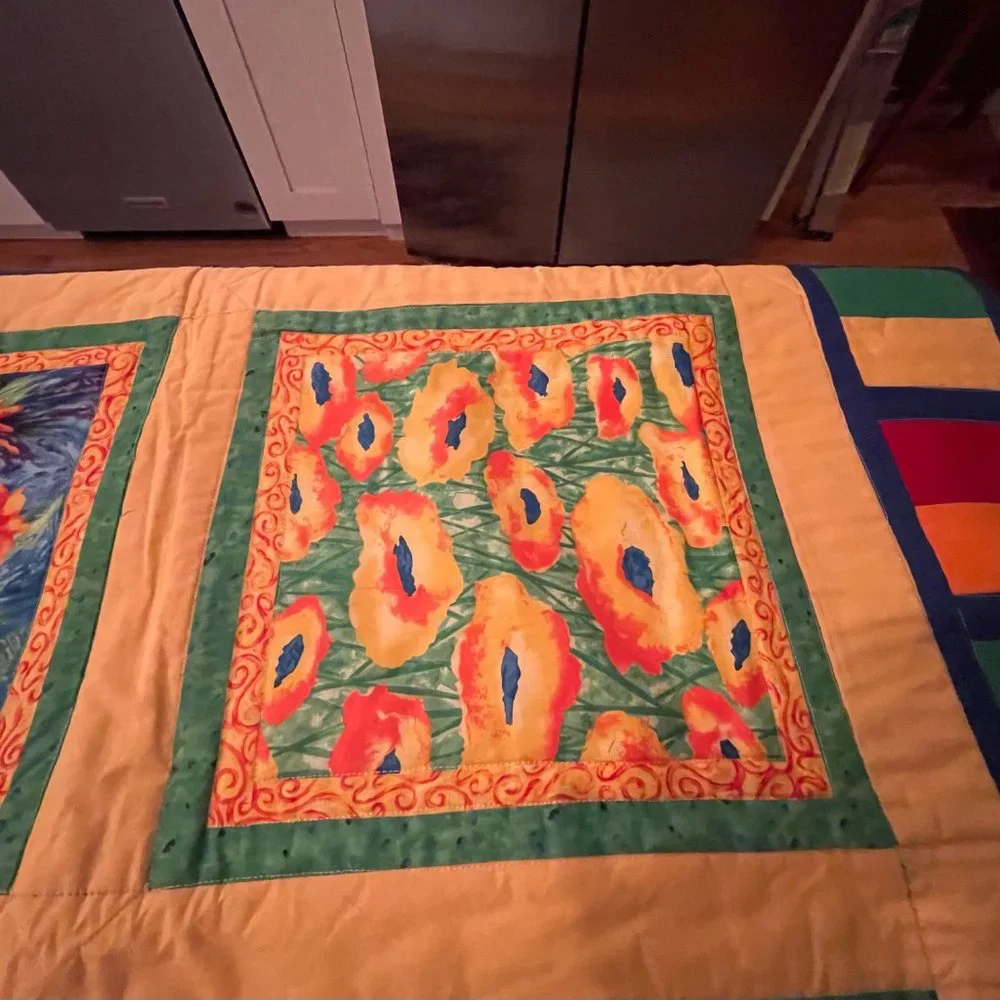 Folk Art Handmade Geometric Design Quilt