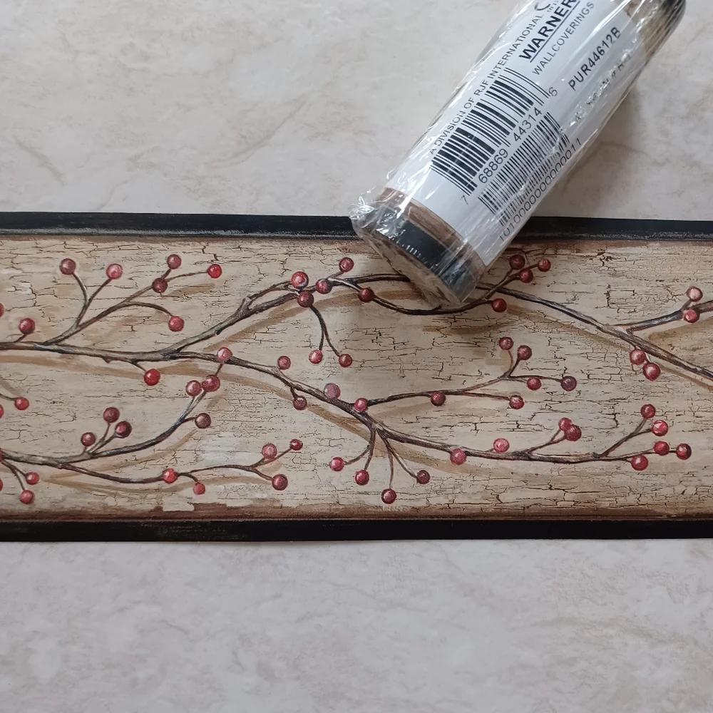 Wallpaper Border Country Winterberry Branch Beige