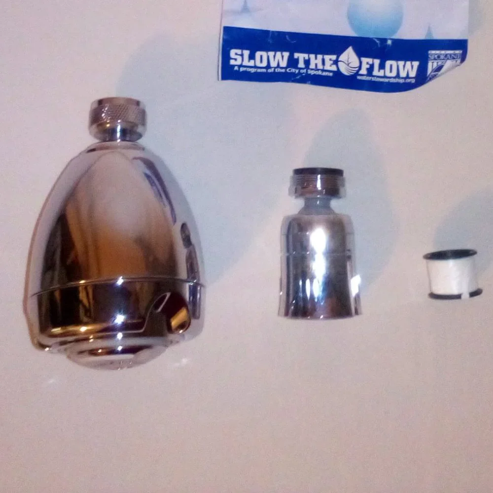 Showerhead, Dual Spray Kitchen Aerator and Plumber's Tape: Water Efficiency Kit