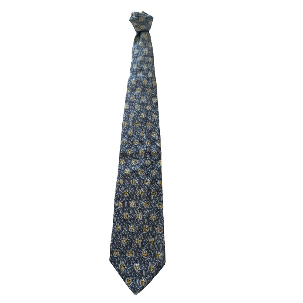 Ermenegildo Zegna Men's Tie 100% Silk Made in Italy Blue Gray Yellow 57