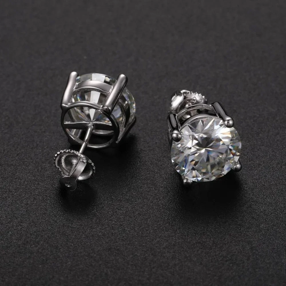 Certified 2ct. t.w. Moissanite Diamond Mens Round Stud Earrings NEW