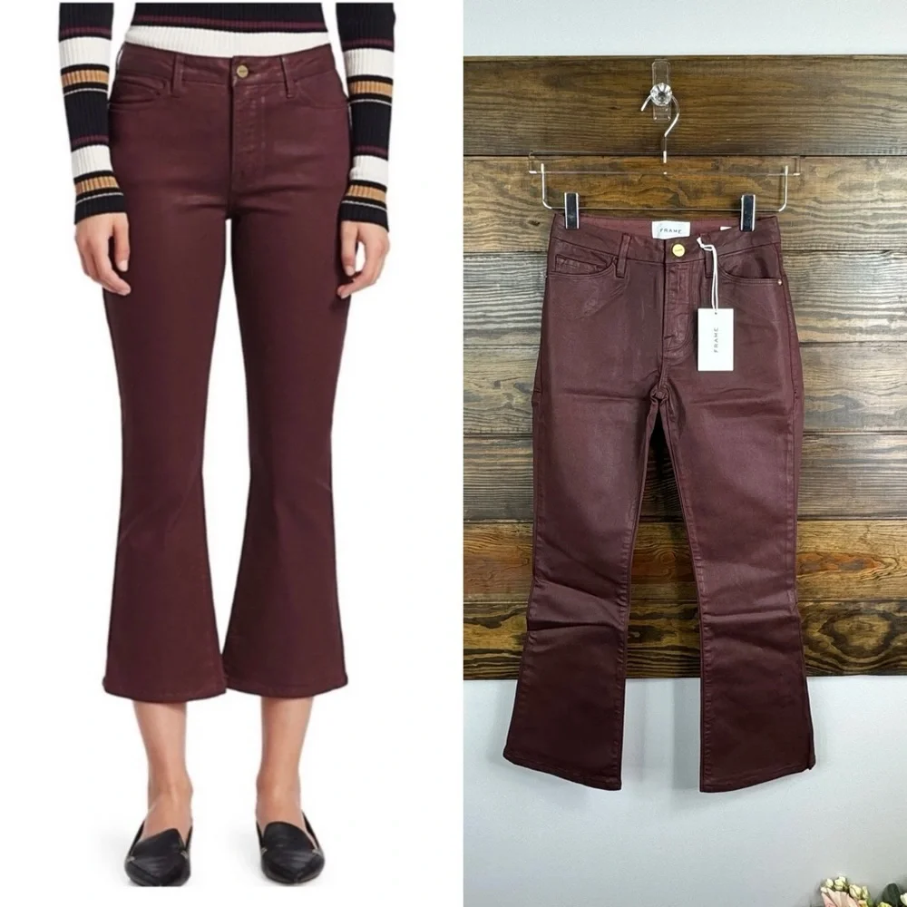 Frame le crop mini boot cut bordaux coated