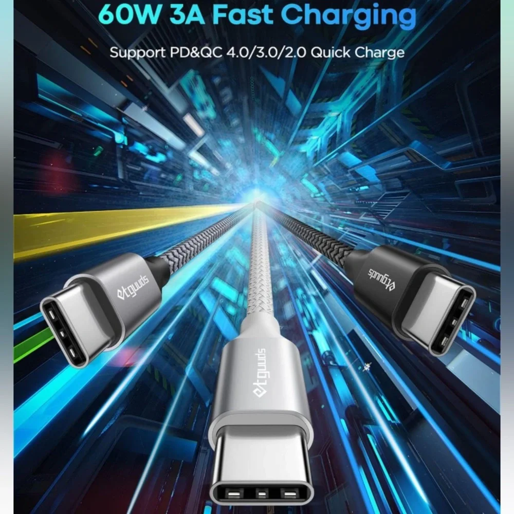 Etguuds USB C to USB C Cable 1ft, 3-Pack in a box Fast Charging total of 6 wires