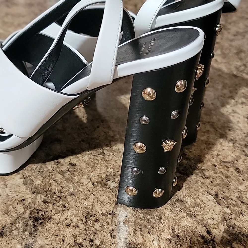 Versace Medusa Studded White Leather Platform Sandals