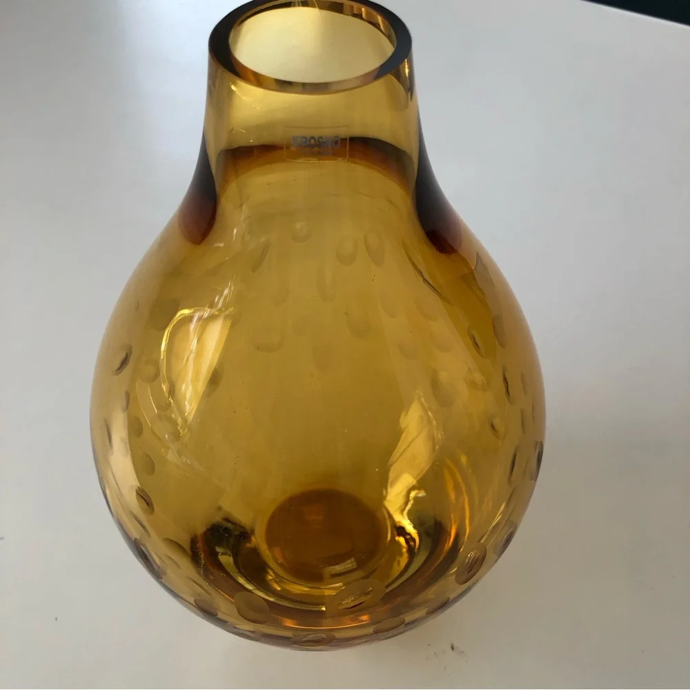 Large Crate & Barrel Amber Vase with circle indents 11x7
