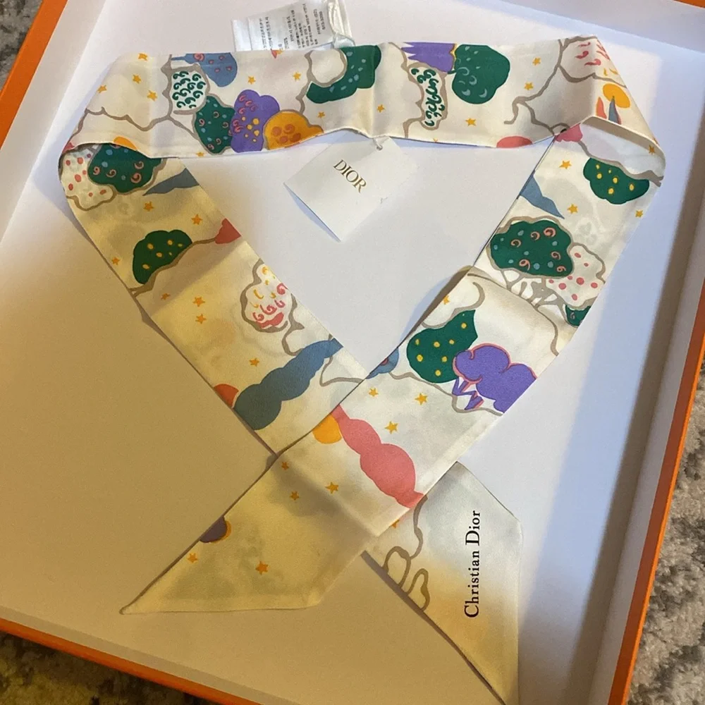 Christian Dior Ciel De Rêve Mitzah Silk Scarf White Multicolor