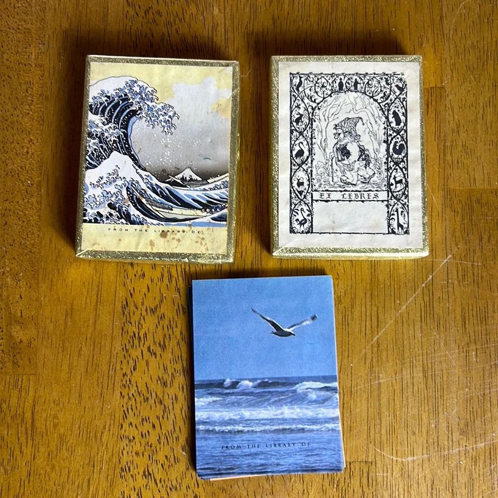 BOOKPLATES Ephemera Antioch Lot Gnome Forest Beach Seagull Japanese Great Wave
