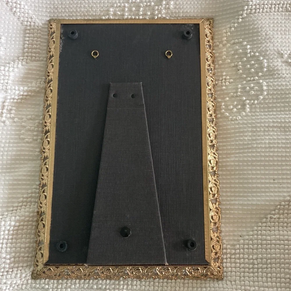 Vintage Filigree Gold Mirror Vanity Tray ,Wall Mirror, stand up vanity mirror