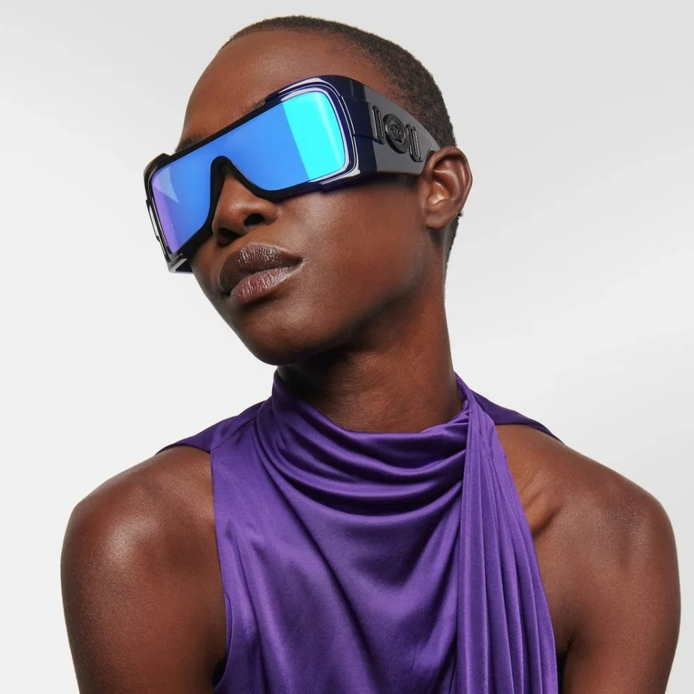 Versace VE4451 GB1/55 Sunglasses Black Grey Mirrored Blue Wraparound Unisex