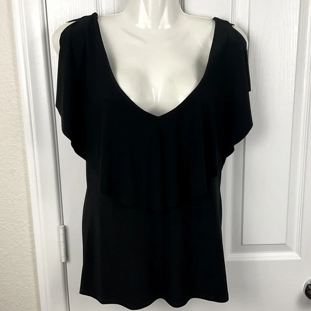Pre-Owned White House Black Market Black Sleeveless Top with Ruffles, Size M