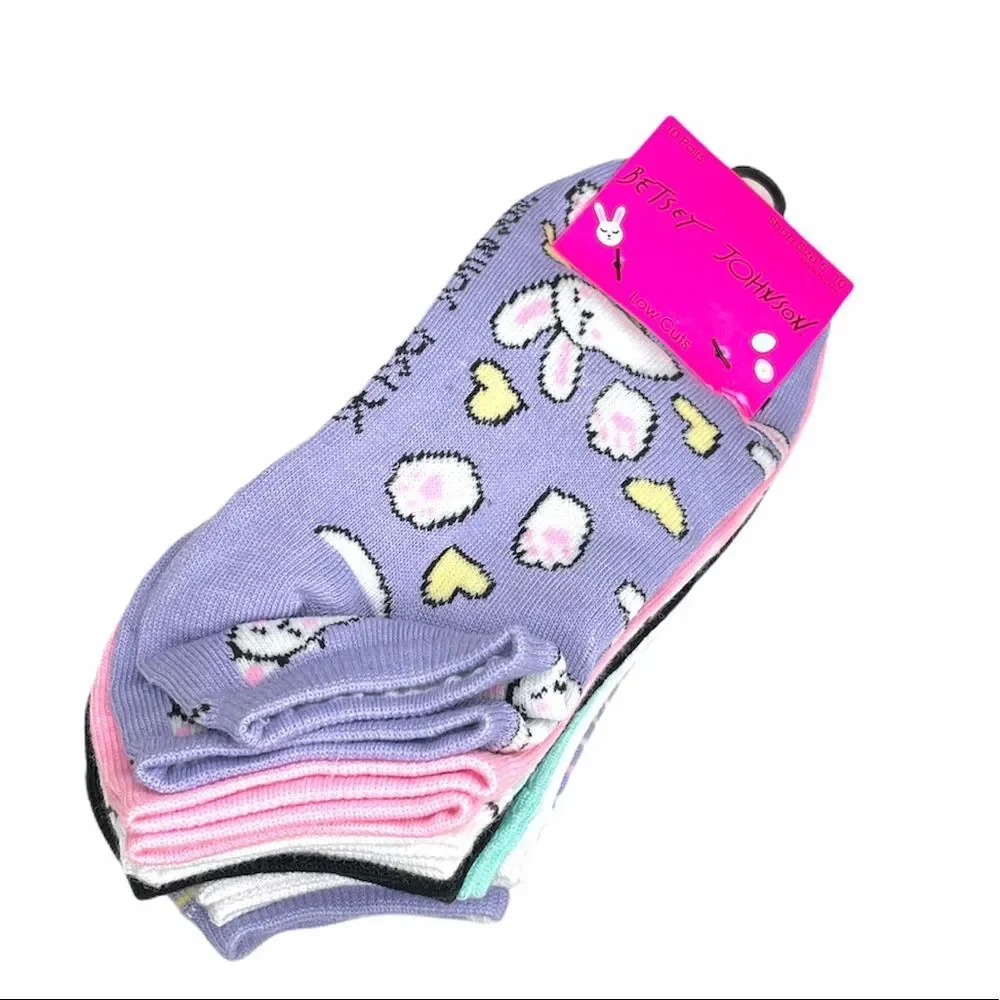Betsey Johnson Easter Low Cut Socks Purple Pink 10 Pairs