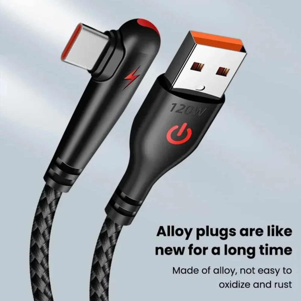 USB C Cable 90 Degree Right Angle USB aType C Nylon Braided Fast Charging-3feet