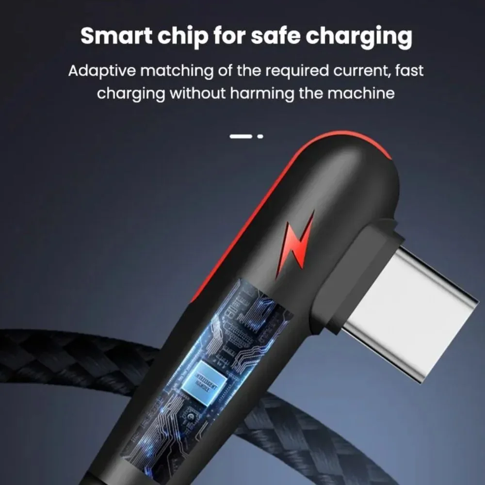 USB C Cable 90 Degree Right Angle USB aType C Nylon Braided Fast Charging-3feet