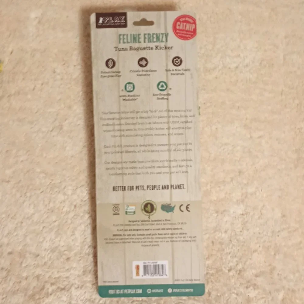 NWT ~ P.L.A.Y. Feline Frezy Tuna Baguette Catnip Kicker Eco-Friendly Cat Toy