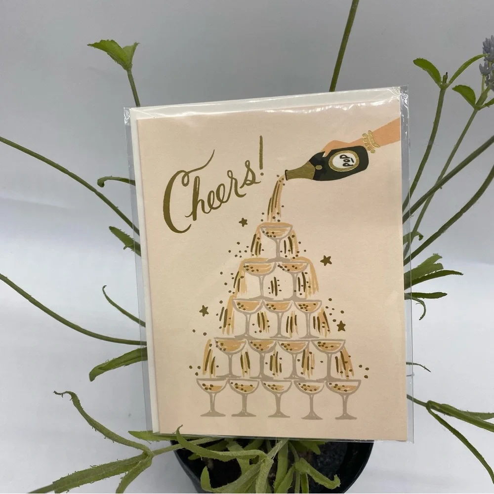 Rifle Paper Co blank card and matching envelope Cheers champagne tower