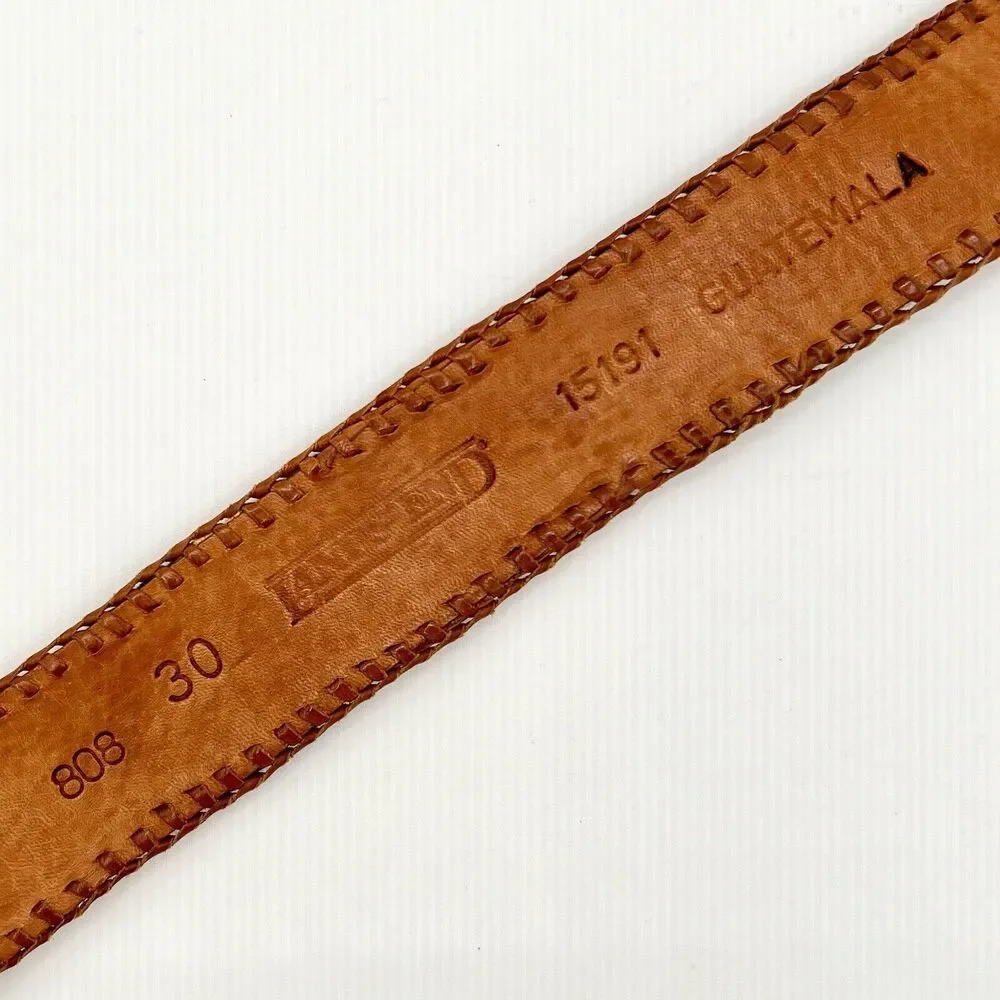 Lands' End Belt Guatemala Woven Tapestry Stamped Leather Colorful Vintage Sz 30